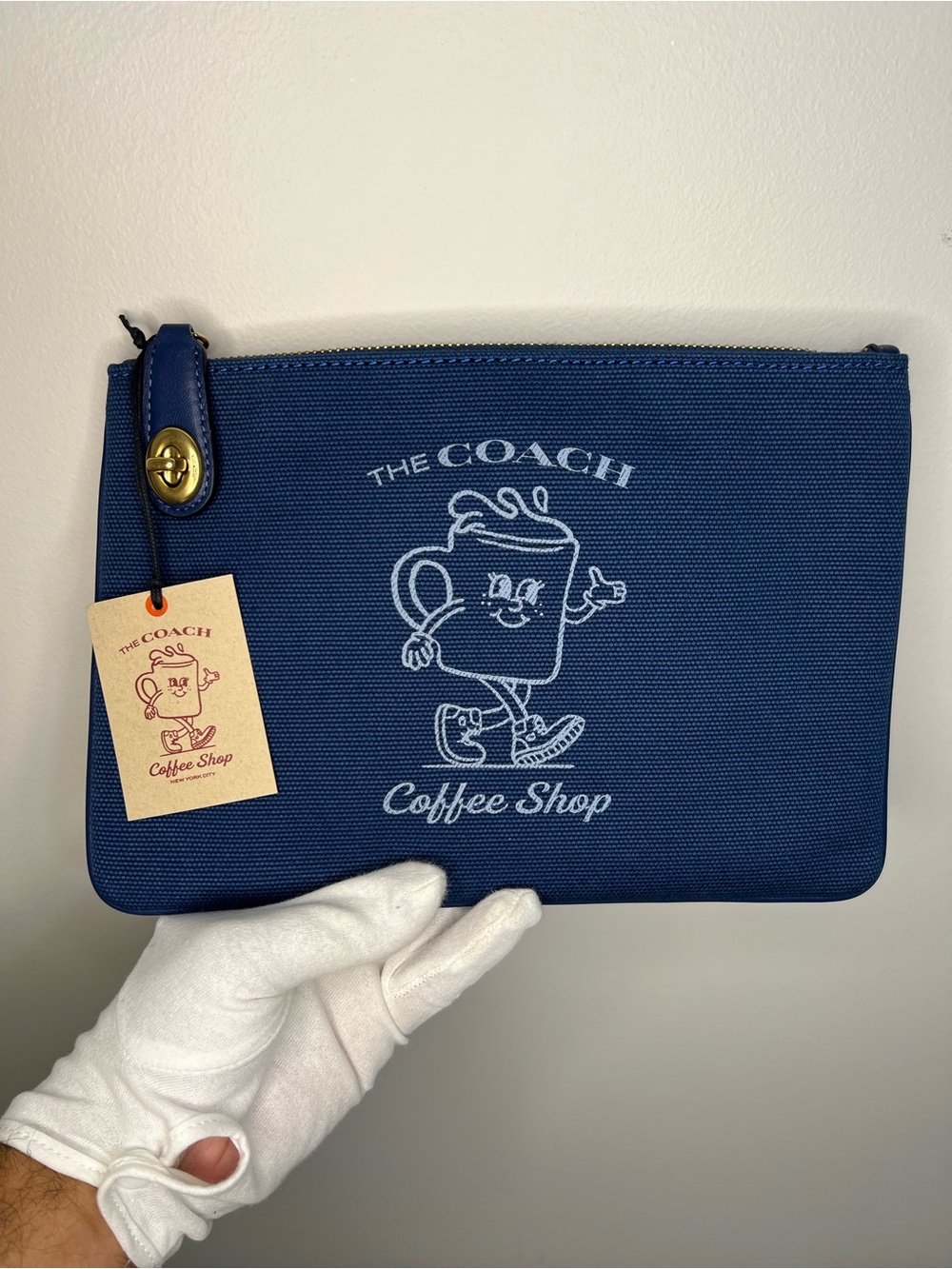 NWT Coach Cafe Lil Miss Jo Coffee Shop Navy Blue Small Zip Turnlock Pouch